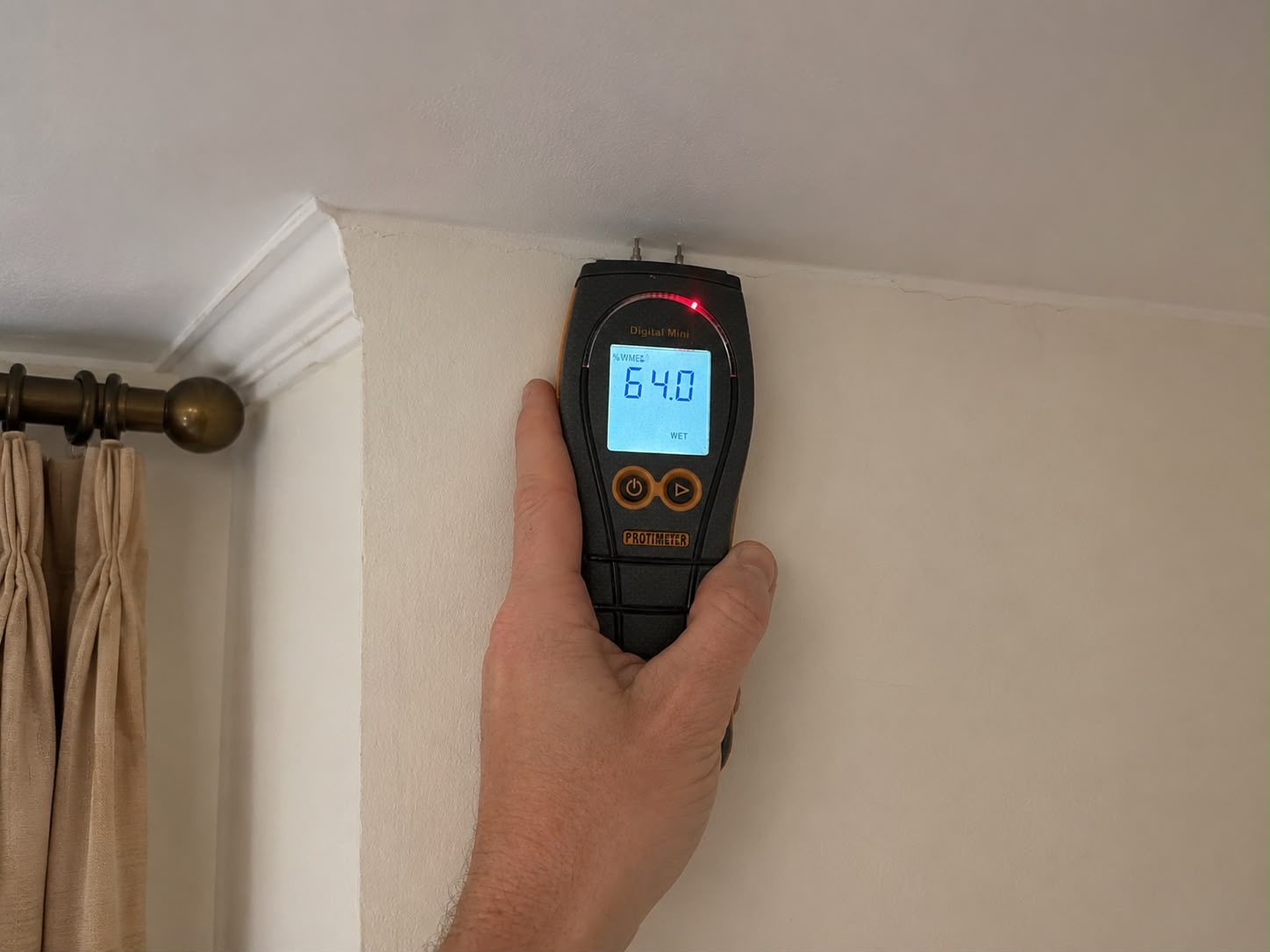 Moisture meter reading recorded during monitoring during first monitoring visit