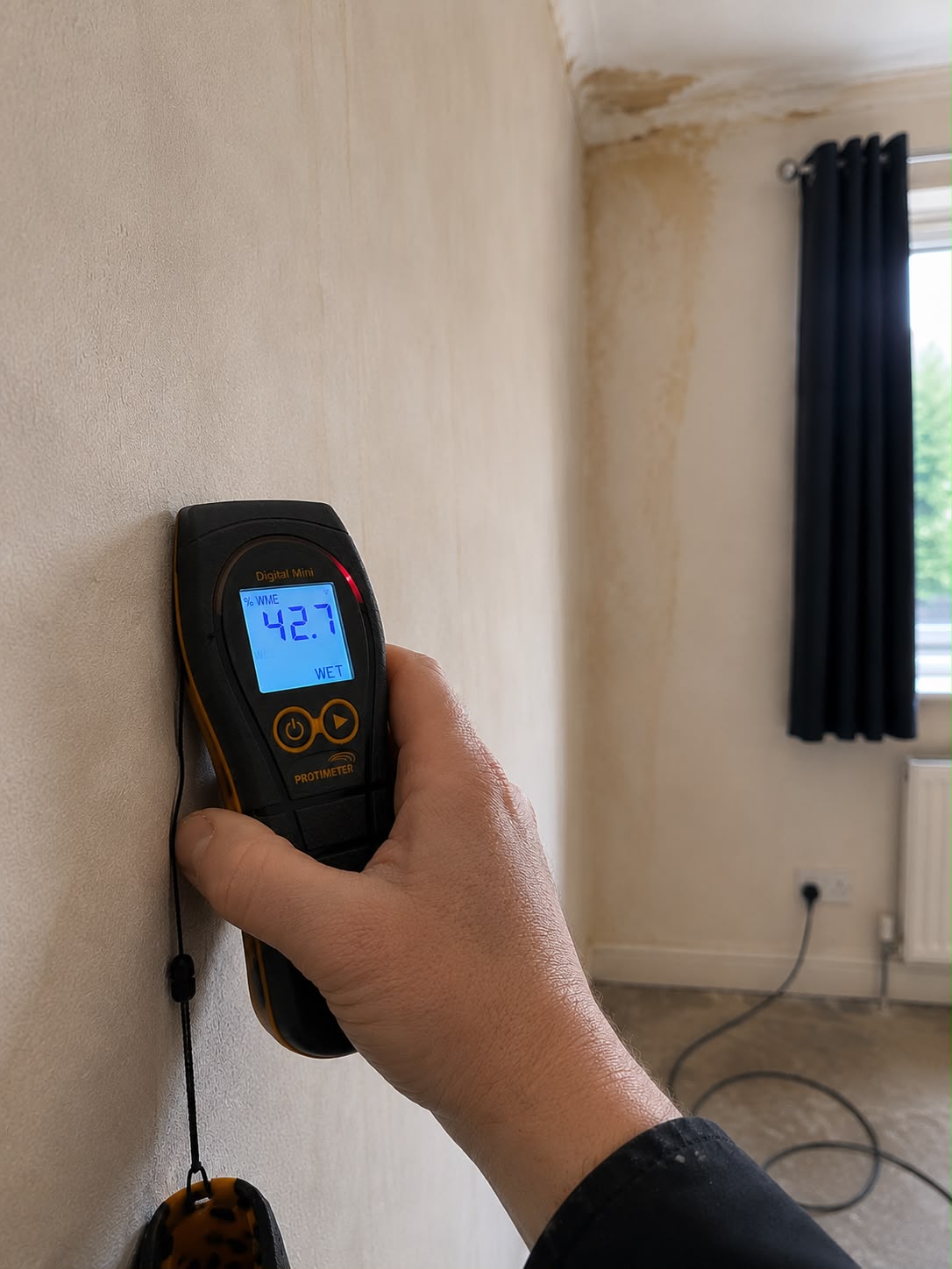 Protimeter moisture meter reading recorded during monitoring during monitoring visit