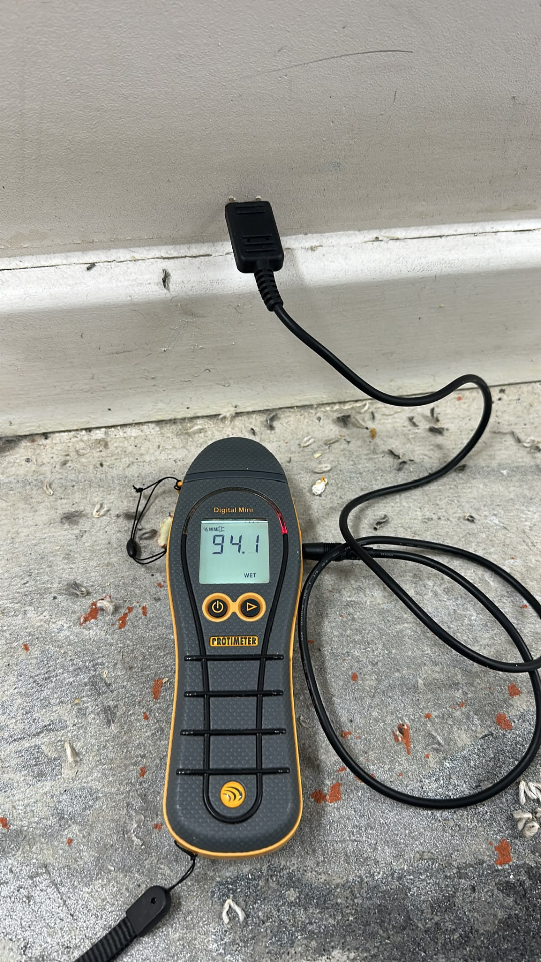 Protimeter Digital Mini moisture meter reading recorded during a monitoring visit