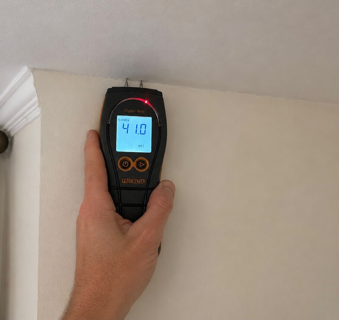Moisture meter reading recorded during monitoring during second monitoring visit